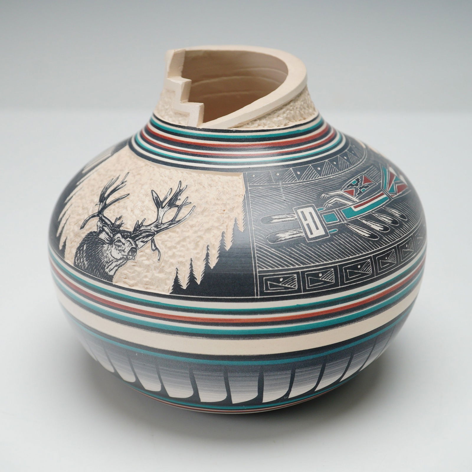 Navajo Polychrome Incised Pottery Vase by Doreen Lansing and R. Nelson (1 of 6)