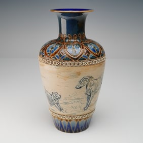 Doulton Lambeth by Florence Barlow Stoneware Dog Vase