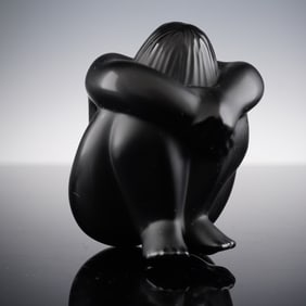 Lalique Black Crystal Figurine, Nahbi Meditating
