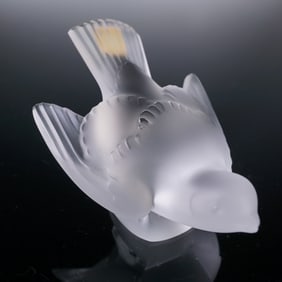 Lalique Frosted Crystal Figurine, Sparrow Wings Out