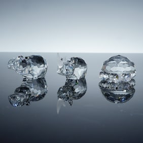 3pc Swarovski Crystal Figurines, Rhino, Turtle, Hippo