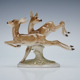 Hutschenreuther Selb Porcelain Leaping Deer Group Figurine