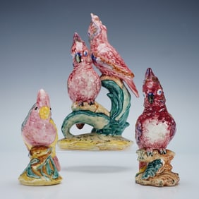 3pc Stangl Pottery Cockatoos and Cardinal Bird Figurines