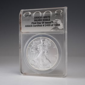 2008 American Silver Eagle Type 1 Dollar ANACS Graded MS 70 FDOI
