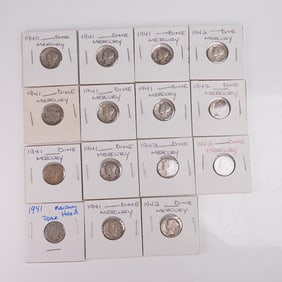 15pc Mercury Silver Dimes 1940s Winged Liberty