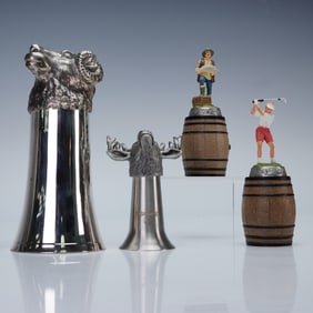 4pc Pewter, Stainless, and Silver Plate Assorted Barware