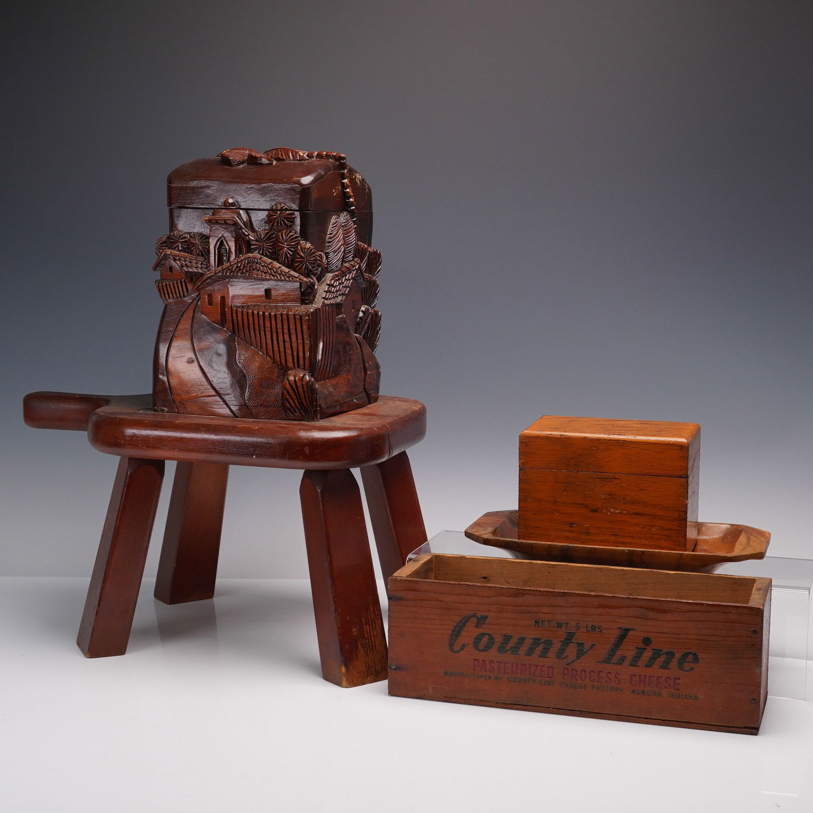 Five Piece Carved and Assembled Wood Object Grouping (1 of 7)