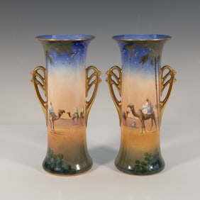 Pair of Royal Doulton Harry Allen Desert Scene Vases