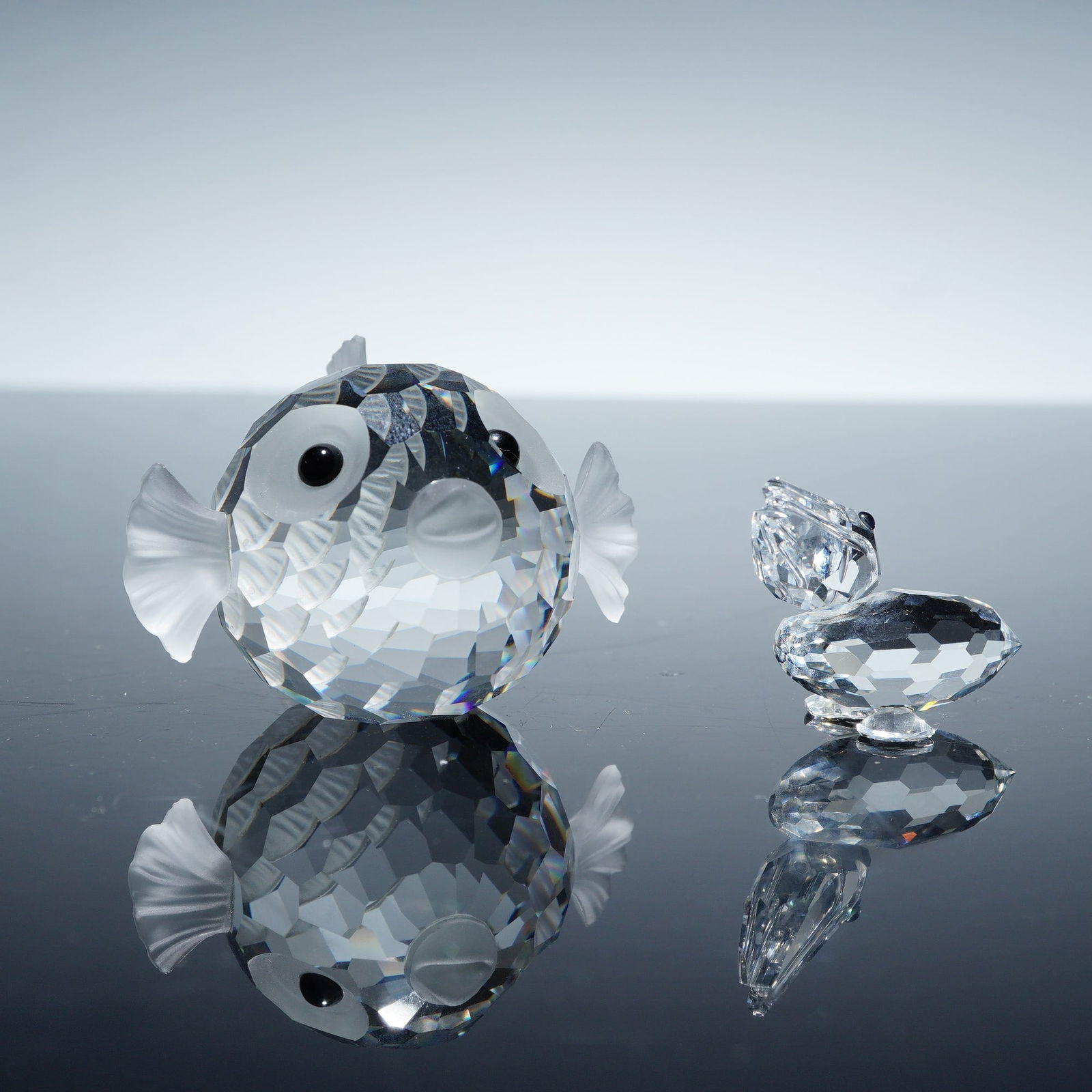 2pc Swarovski Crystal Aquatic Figurines, Large Blowfish & Small Pelican (1 of 5)