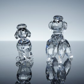 2pc Swarovski Silver Crystal Figurines, Poodle Sitting and Poodle Standing