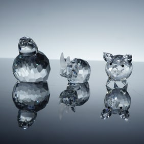 3pc Swarovski Crystal Figurines, Pig, Rhino, Partridge