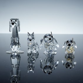 4pc Swarovski Silver Crystal Dog Figurines