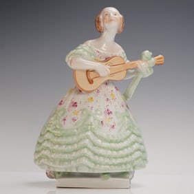 Herend Porcelain Figurine, Mrs Dery Playing Guitar