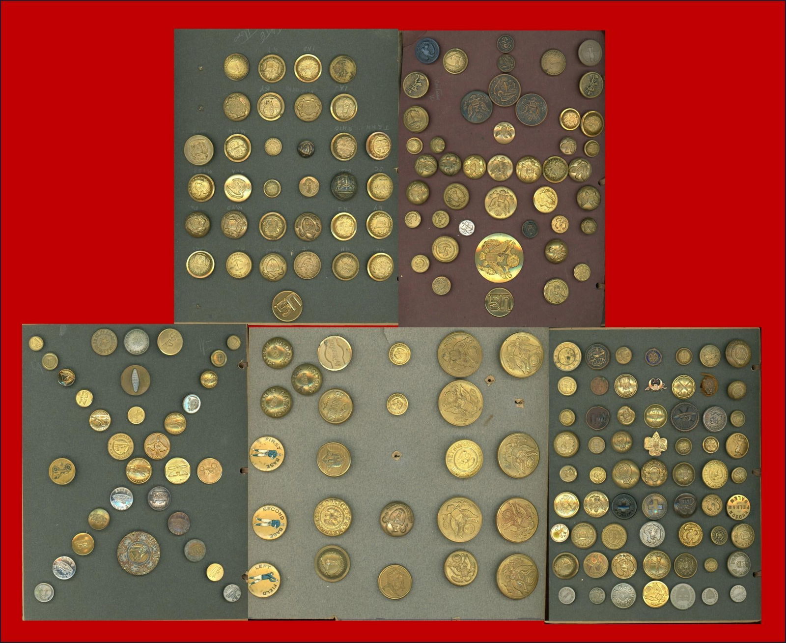 A book of 5 cards of assorted uniform buttons (1 of 6)