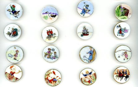 A partial card of div. 3 pictorial porcelain buttons