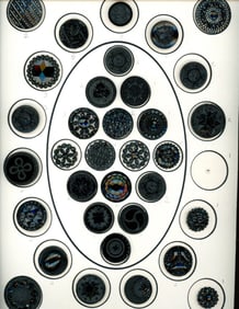 A card of division one assorted black glass buttons