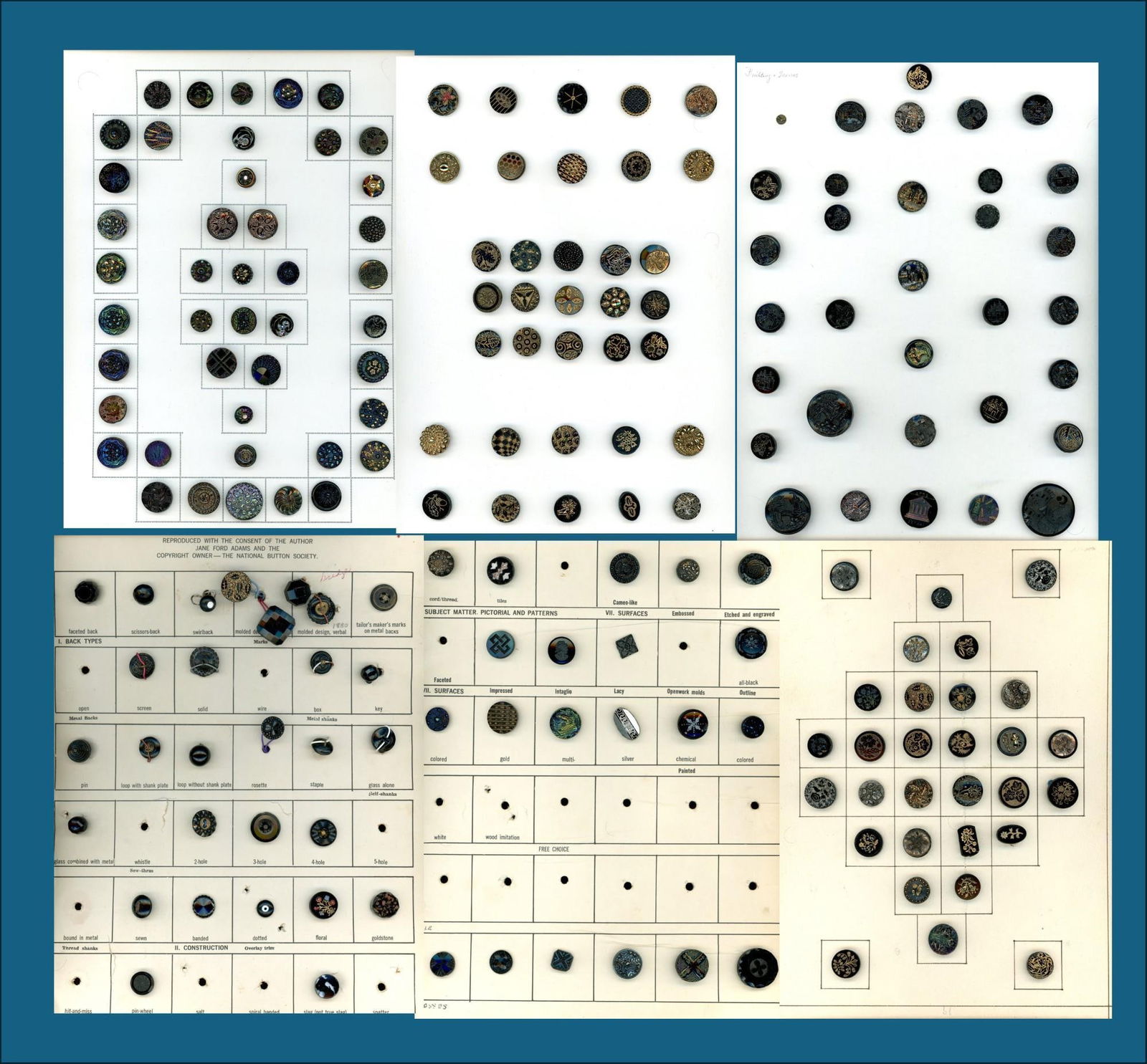 6 Cards of mostly div. 1 assorted black glass buttons (1 of 7)