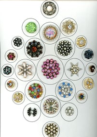 A card of division three "Glitz" jeweled buttons