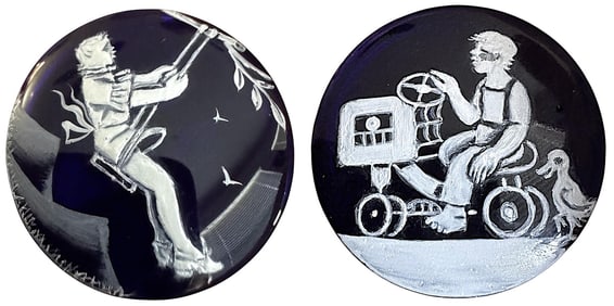 A small card of Mary Gregory style glass buttons