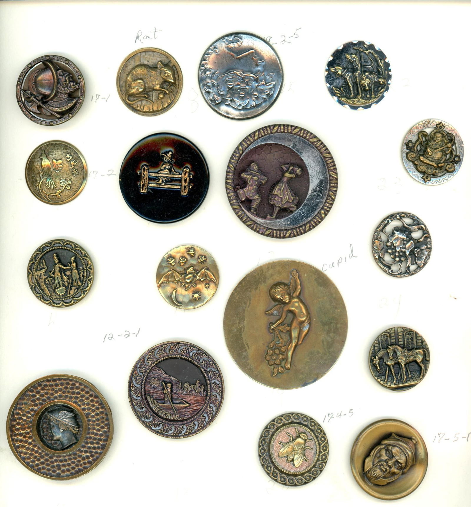 A card of division one assorted pictorial buttons (1 of 6)