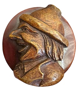 A division three wood and Celluloid button