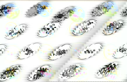 A partial card of div. 3 pictorial porcelain buttons