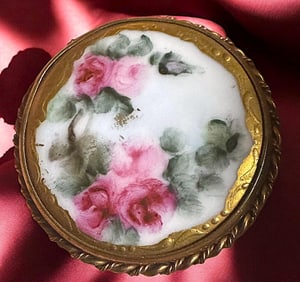 A division one hand painted porcelain in metal button