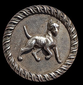 A division three pictorial full body dog button