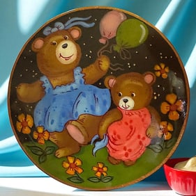 A division three hand painted lacquer button