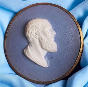 A division one ceramic in metal bearded man button
