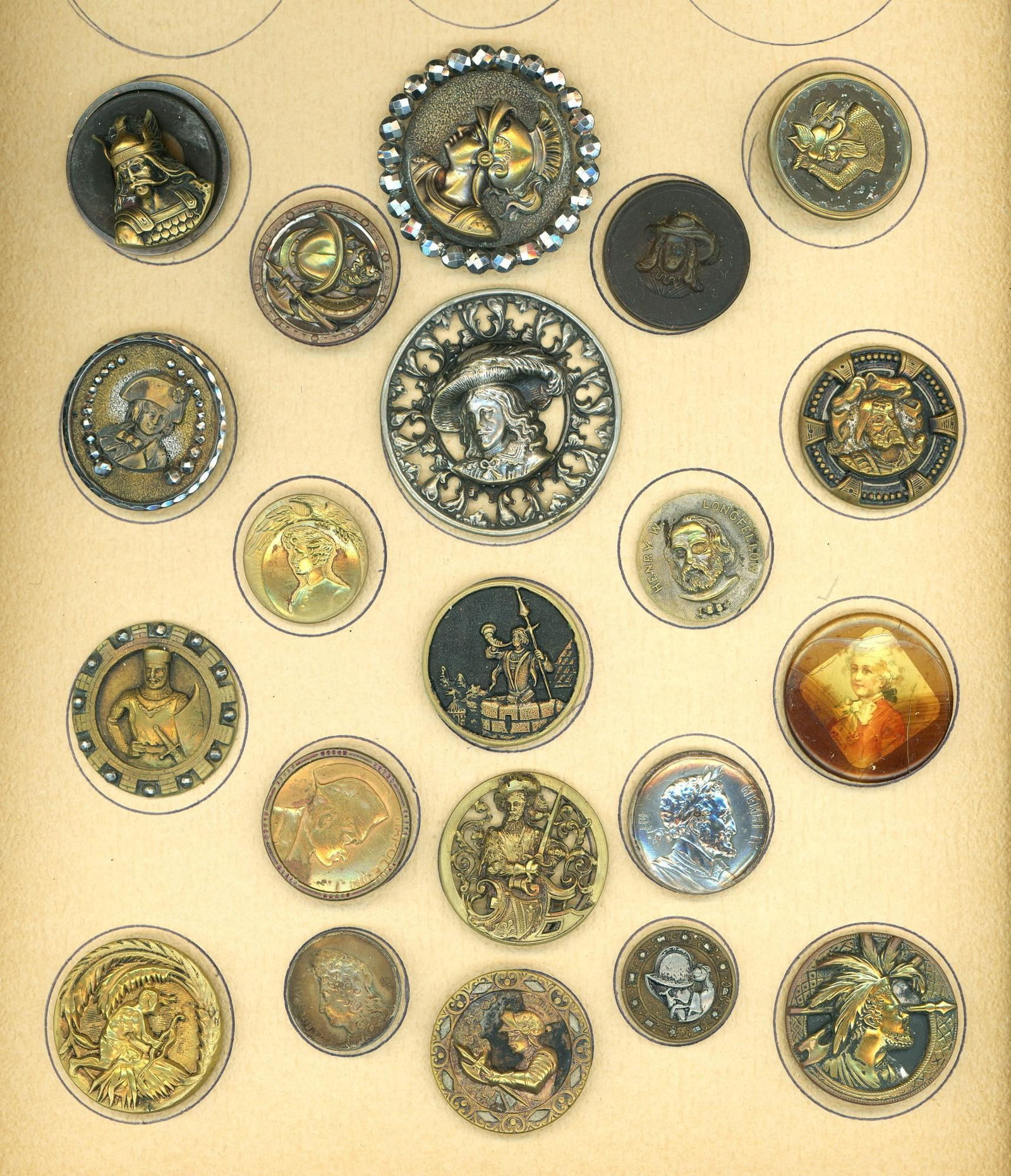 A card of division one assorted pictorial buttons (1 of 4)