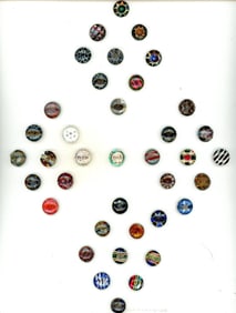 A card of division one colorful glass buttons
