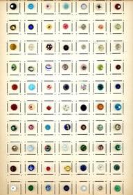 A card of division one glass buttons