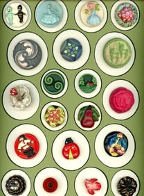 A card of division three plaster buttons