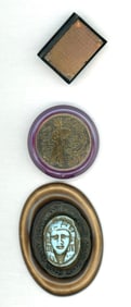 A small card of division 1 & 3 celluloid buttons