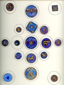 A card of division 3 pattern & pictorial glass buttons
