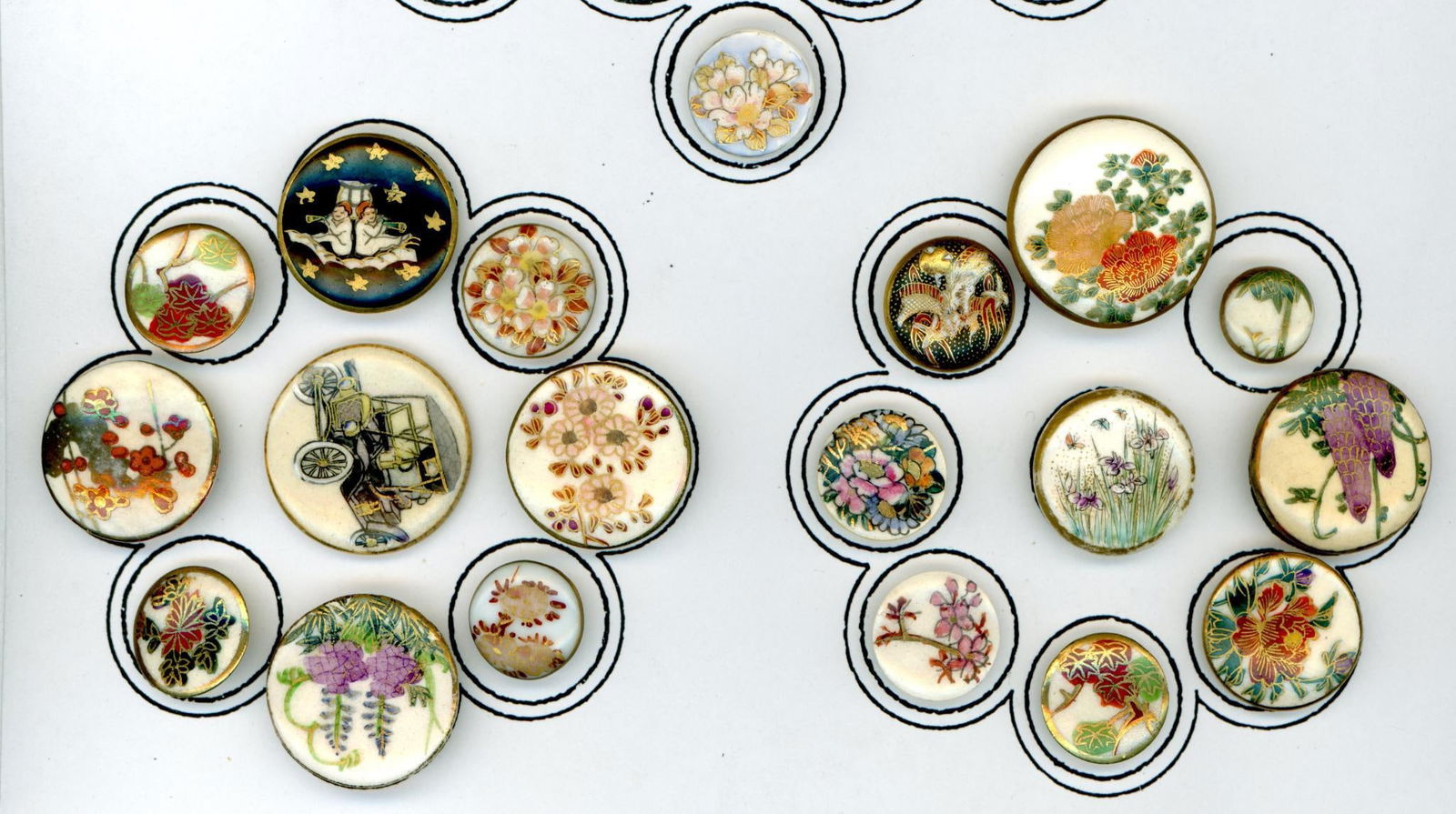 A partial card of division three Satsuma buttons (1 of 4)