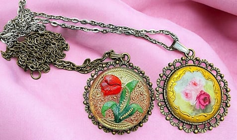 Pair of Handmade necklaces with glass/porcelain buttons