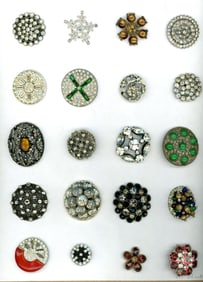 A card of division 1 & 3 assorted jeweled buttons