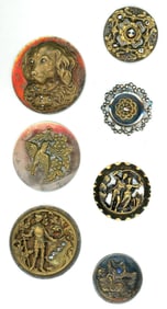 A small card of assorted metal picture buttons