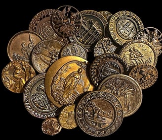 A small bag of assorted picture buttons