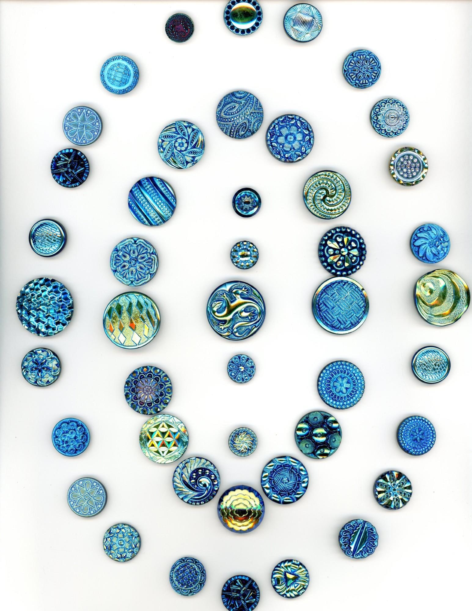 A card of division three Aurora Luster glass buttons