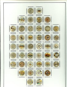 A card of division three glass buttons.