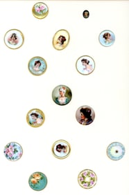 A card of div. 1 hand painted porcelain stud buttons