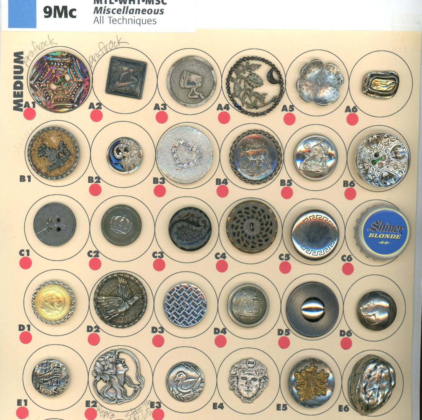 A card of division 1 & 3 assorted white metal buttons (1 of 4)