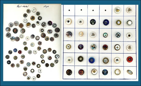 2 Cards of division one pearl buttons