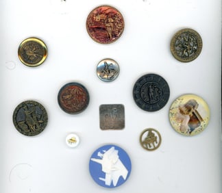 A partial card of div. 1 & 3 assorted material buttons
