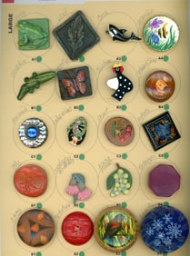 A card of division three painted wood buttons