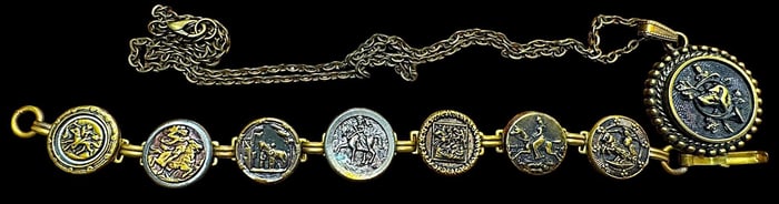 A small group of a Necklace and bracelet with buttons