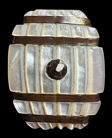 A division one pearl and brass realistic shaped button
